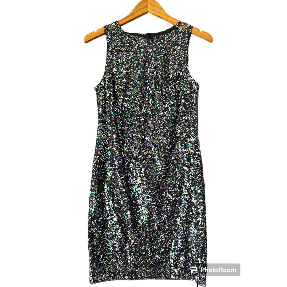LAUNDRY BY SHELI SEGAL Women's Sleeveless Black Metallic Silver Sequins Dress 4